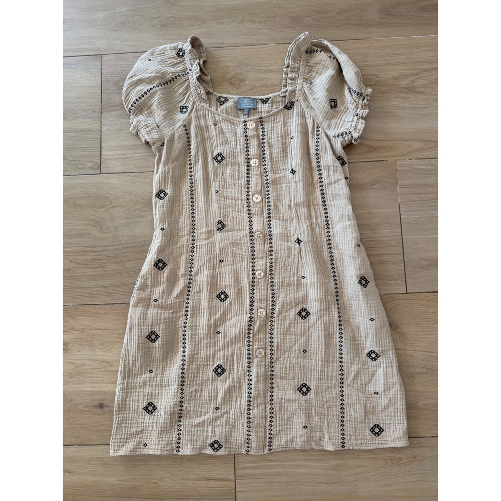 Berkley Jensen Womens Cotton Gauze Embroidered Mini Dress Beige Black Size L
